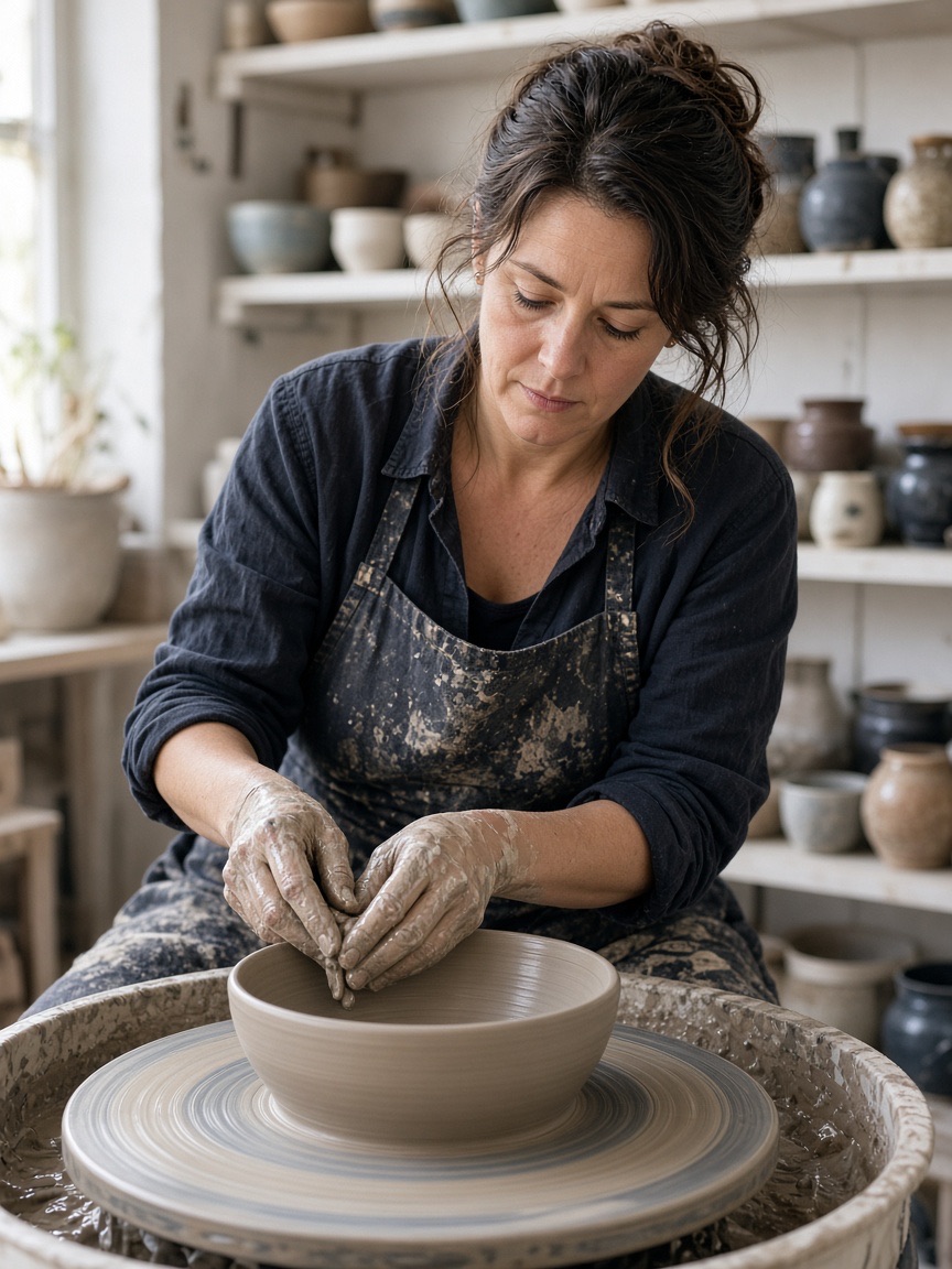 Portrait, ceramicist at the wheel