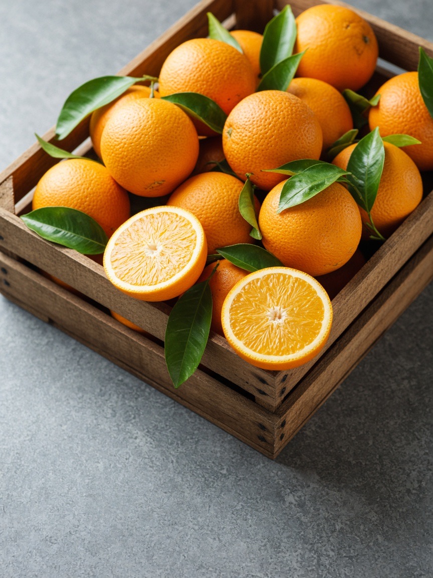Food, oranges in a crate